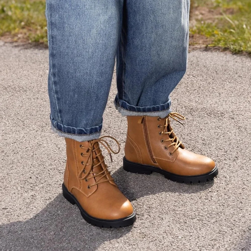 ⚡Dream Pair Girl Camel Polyurethane‎ Zipper Water Resistant Combat Ankle Boot